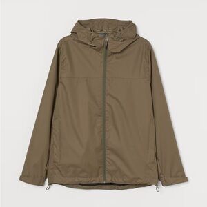 H&M Windbreaker Jacket Hooded Khaki Full Zip Men’s Size Medium Zip Pockets